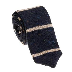 NEW PACIFIC SILK wool stripe knit tie in navy with tan